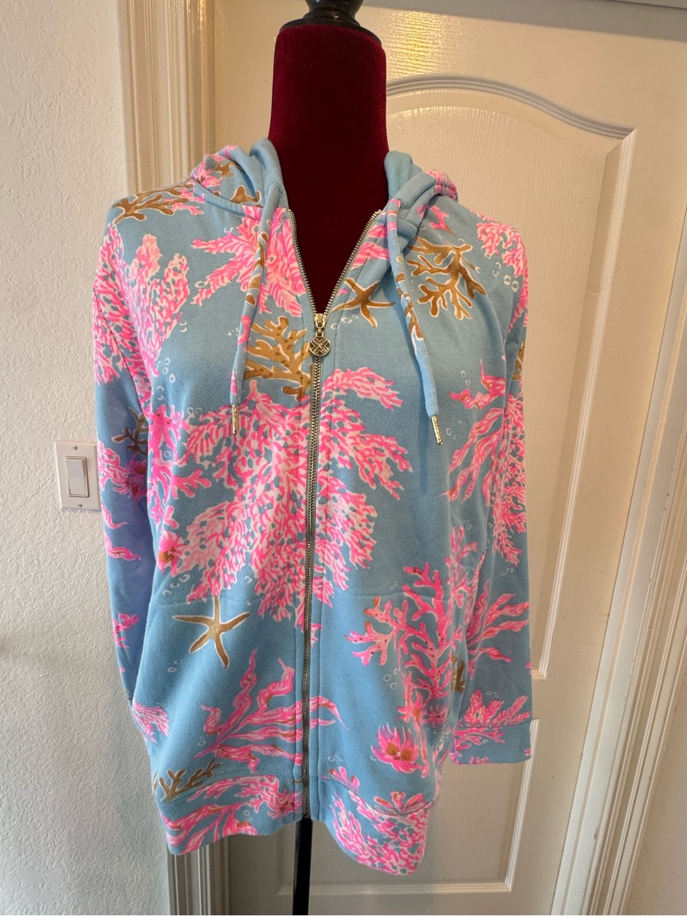 NWOT Lilly Pulitzer Sz XL Avida Zip-up Terry Hoodie Multi Royal Coral - Picture 4 of 10